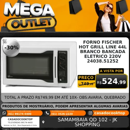 FORNO FISCHER HOT GRILL LINE 44L BRANCO BANCADA ELETRICO 220V 24038.51252