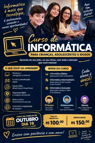 Aula de informática para crianças e idosos
