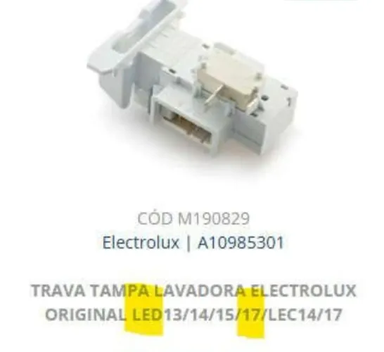 TRAVA TAMPA LAVADORA ELECTROLUX<br>ORIGINAL LED13/14/15/17/LEC14/17