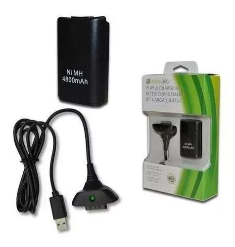 Kit 1 Bateria P/ Controle Xbox 360 + 1 Cabo Carregador 1.4m - R$ 39,99