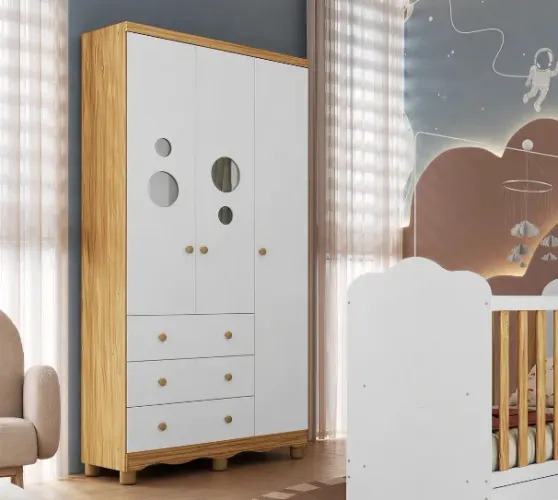 Guarda Roupa Infantil 3 Portas Bolinha em MDF (Novo)