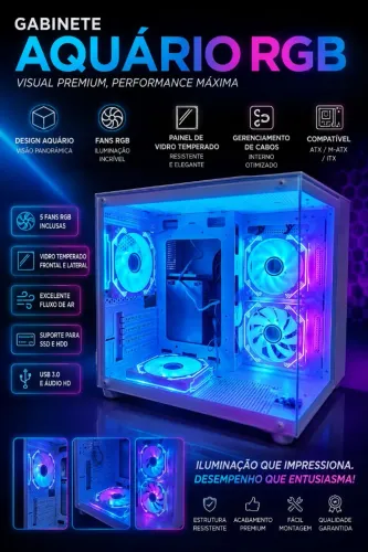 Gabinete gamer aquário branco 4 fans rgb