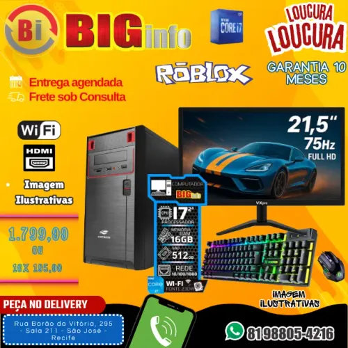 Computador Core I7 3°ger Ddr4 16gb Ssd 512Gb 350w Monitor 21,5 - Em ate 10x Fixas