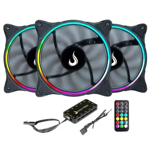 Kit Com 8 Ventoinhas Rise Mode Laser, 120mm, ARGB, Preto - RM-RGB-05-5V