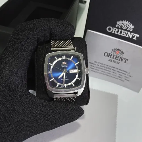 Relógio Orient Automático Tank Retangular 40mm Full Set Azul Metálico 