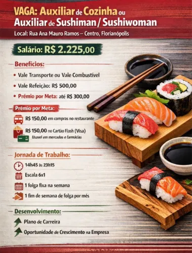 Vaga de aux de cozinha ou sushiman