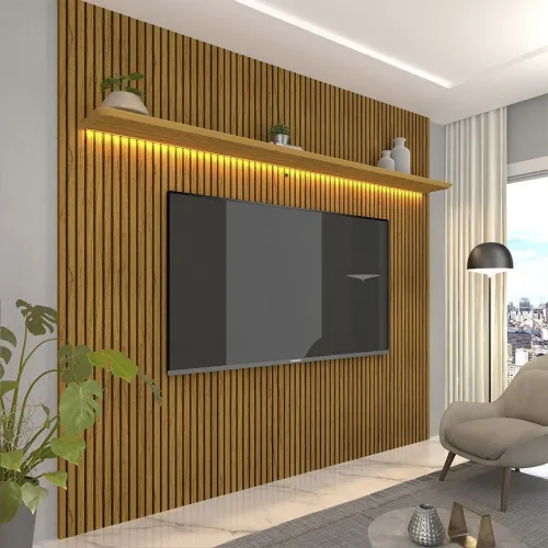 Painel Ripado para TV até 90 Polegadas com LED 100% MDF 224CMX250CM Impressão Ripada