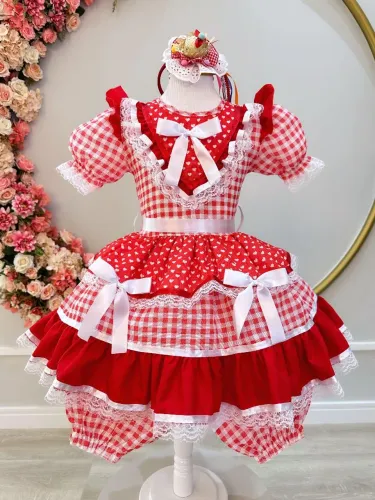 Vestido infantil junino vermelho