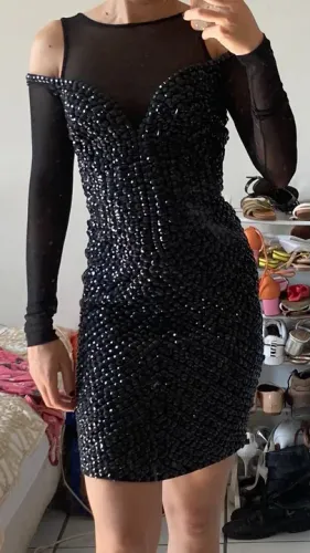 Vestido preto pedraria marca le blog store