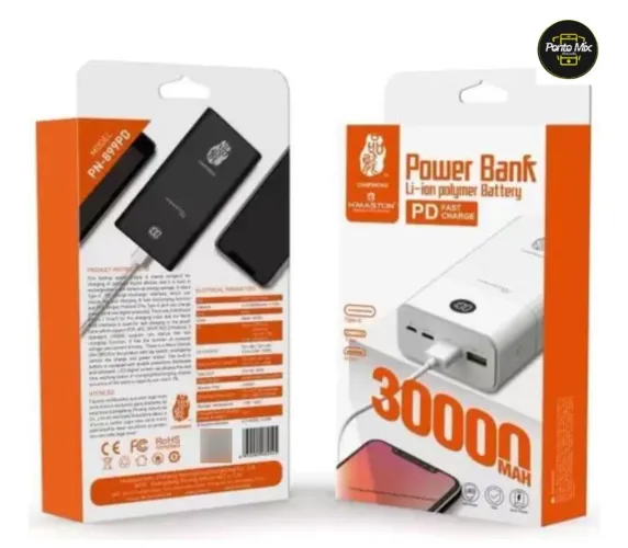 Carregador portátil Power Bank 30.000mAh ultra rápido + Capa de proteção de silicone