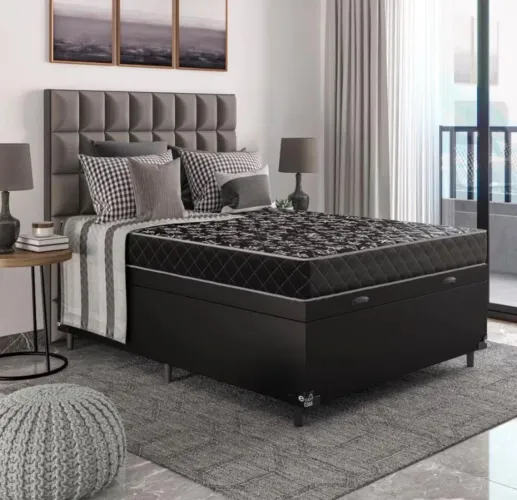 Cama Box solteirao Elegância com Cabeceira Estofada
