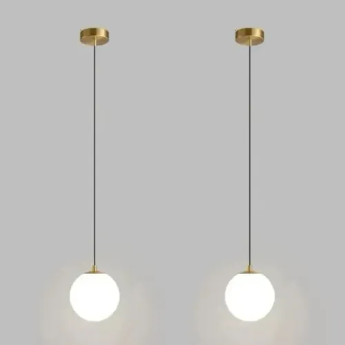 Kit 2 Peças Luminária Pendente Jabuticaba, Globo de Vidro 13cm, Dourado, com Lâmpada G9 30