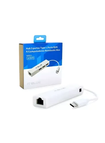HUB USB TIPO-C SAIDA RJ45 10/100/1000 3 USB 2.0 MAC IT-BLUE LE-5575  MAC / WINDOWS