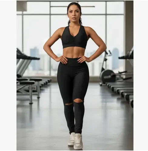 Conjunto Fitness Blackout Calça Legging E Top Preto (Tam 38 a 44) z1398