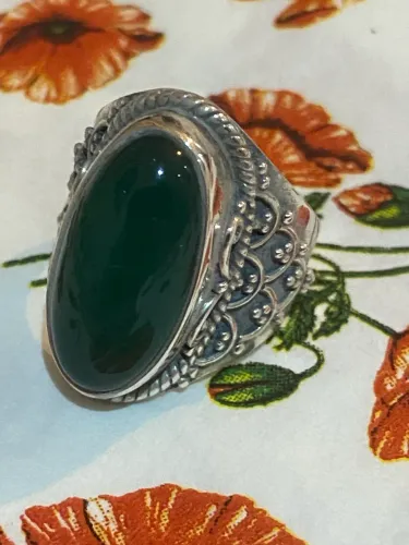 Anel Prata 925 e jade indiana