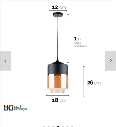 Luminária Pendente Cúpula Vidro Âmbar Tallin 18 cm