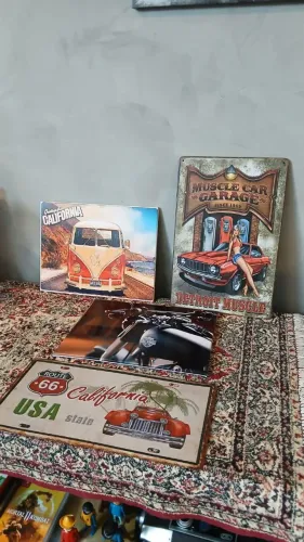 4 placas decorativas em metal, motivo Muscle car