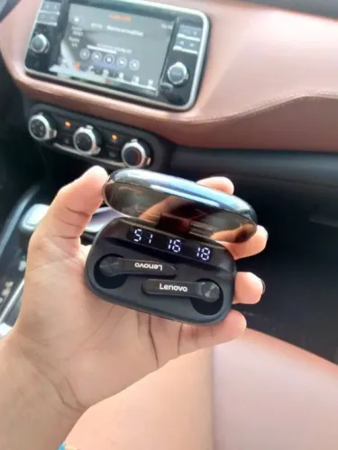 Fone bluetooth 5.1 Lenovo QT85/+powerbank 1200mAh/impressão digital/display led/Red. ruido