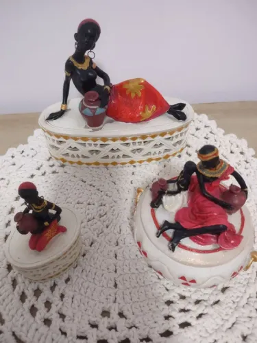 Conjunto de 3 Caixas Decorativas Africanas