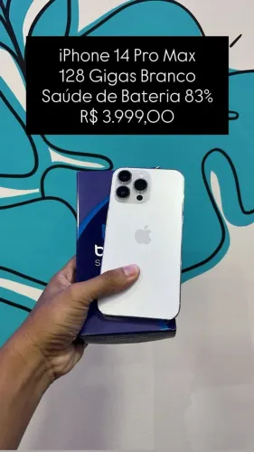 iPhone 14 Pro Max / 128GB Branco / Saúde de Bateria: 83% / Original / $3.999,00