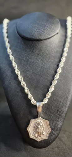 Cordão elo bahiano 6mm pingente Alfa e ômega!