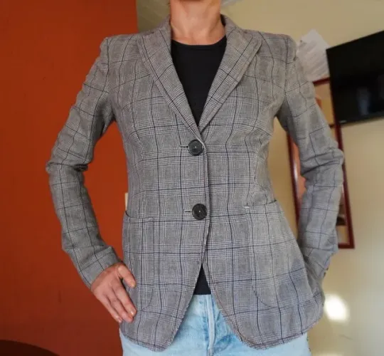 blazer italiano linho xadrez pinko