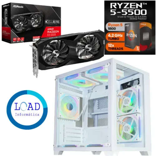 [NOVO] Pc Gamer Ryzen 5 5500 + Radeon RX 6600 8gb + Gab Aquario WHITE 3 fans - NF Garantia