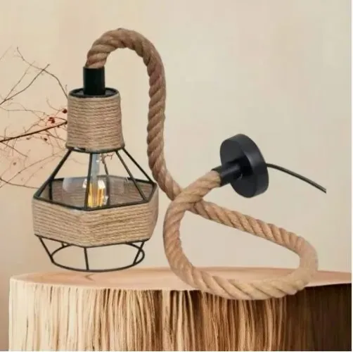 Luminária Pendente Corda De Sisal Estilo Industria