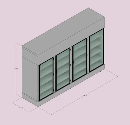 Vitrine refrigerada extra grande, 4 portas grandes