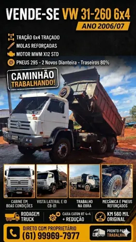 VW Worker 31-260 2007 Traçado 6x4 Caçamba Basculante