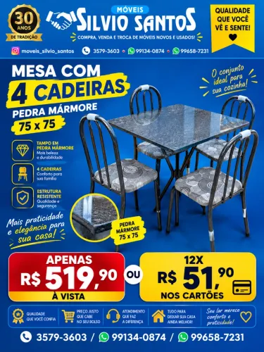 Mesa 4 cadeiras com pedra em granito combino entrega