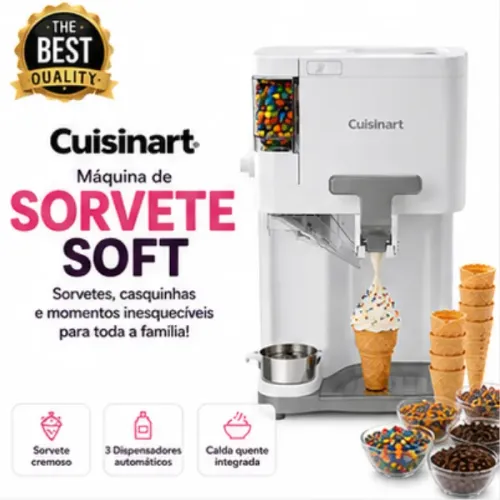 LANÇAMENTO! Máquina de Sorvete Soft Serve Original Cuisinart ICE-48, 1,5L Sorveteira Elétr