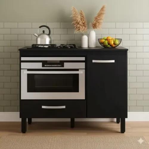 Armário Balcão para cooktop 4/5 bocas preto