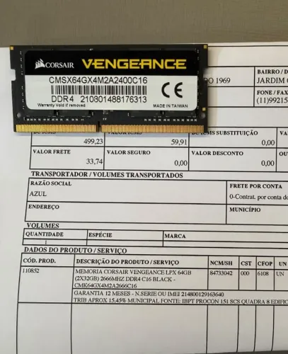 Memória Corsair 32GB DDR4 2666 Notebook NF Original Garantia Vitalícia
