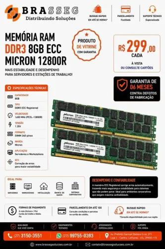 Memória RAM Micron 8GB DDR3 ECC Registered 1600MHz