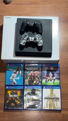 Ps4 slim 500gb com jogos e 2 controles NOVÍSSIMO