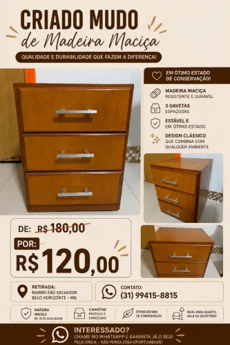 Criado Mudo / Mesa de Cabeceira de madeira maciça