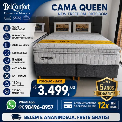 CAMA QUEEN NEW FREEDOM ORTOBOM 5 ANOS DE GARANTIA