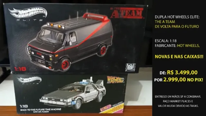 Miniaturas Delorean e Furgão Classe A Hot Wheels Elite 1:18
