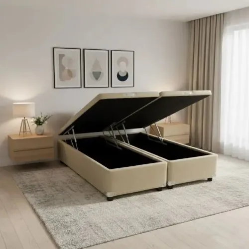 Cama Box Baú Queen Original Linho Bege 158x198x35cm / pronta entrega