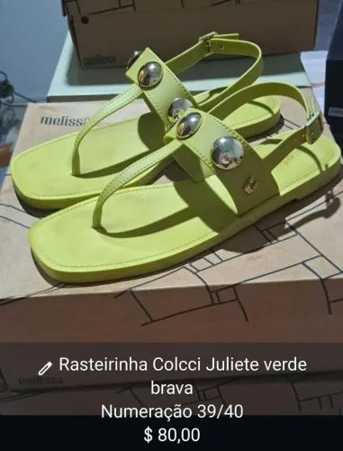 Rasteirinha Colcci Juliete verde <br>melissa<br>brava<br>Numeração 39/40 $ 80,00