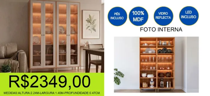 cristaleira - com led - mega lançamento - compre hoje e receba em até 72 horas