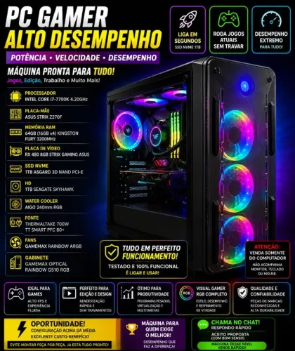 PC Gamer - Workstation - Alto desempenho - 64GB de memória