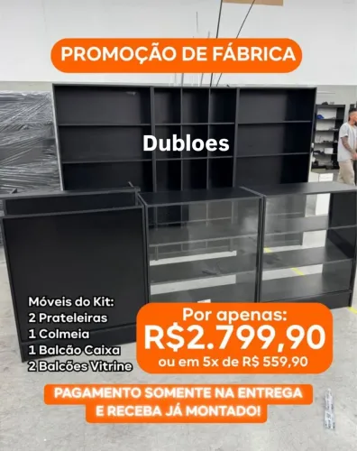 Balcão caixa + vitrines + prateleiras super promocao kit completo