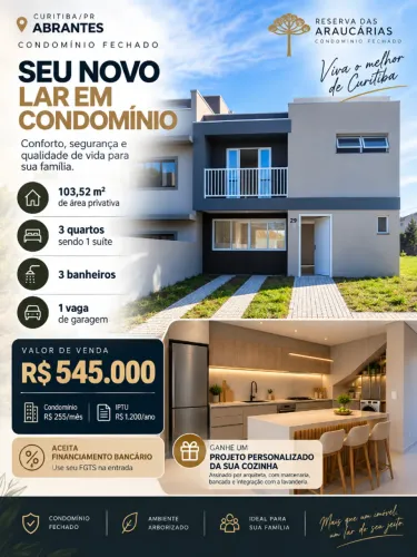 Sobrado em Condomínio no Abranches | 3 Quartos, Suíte | 103m²
