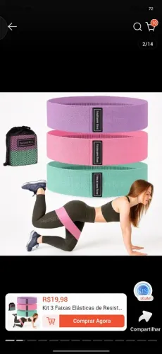 Kit 3 Faixas Elásticas de Resistência 3 Intensidades para Exercícios
