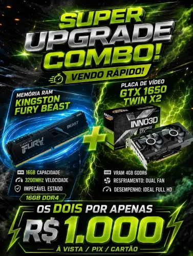 Placa de vídeo gtx 1650 + memória 16gb ddr4