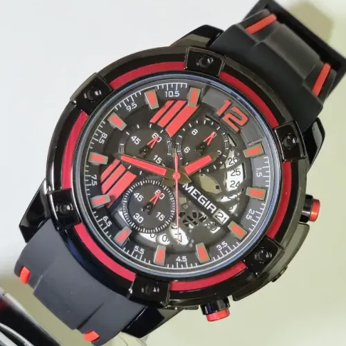 Relógio MEGIR 2097G 3ATM - À Prova D'água Preto Silicone 