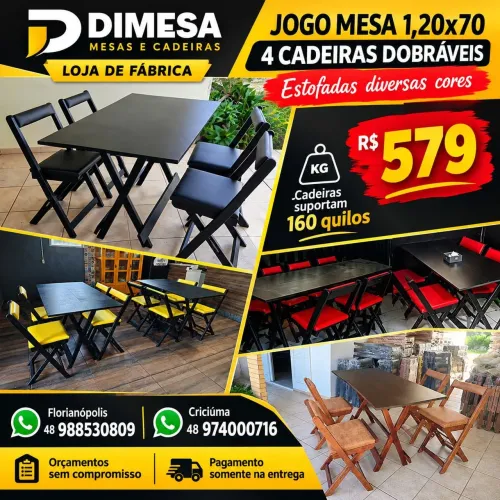 Jogo de.mesa com 4 cadeiras estofadas Direto da fábrica Pague na entrega. * ?