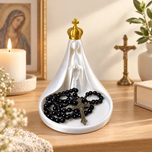 Porta Terço Nossa Senhora 12x12x12cm Suporte para Rosário Decoração Religiosa